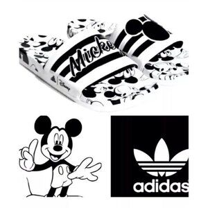 Adidas X Disney Mickey Mouse Adilette Comfort Slides Black/ White Men 12,NEW